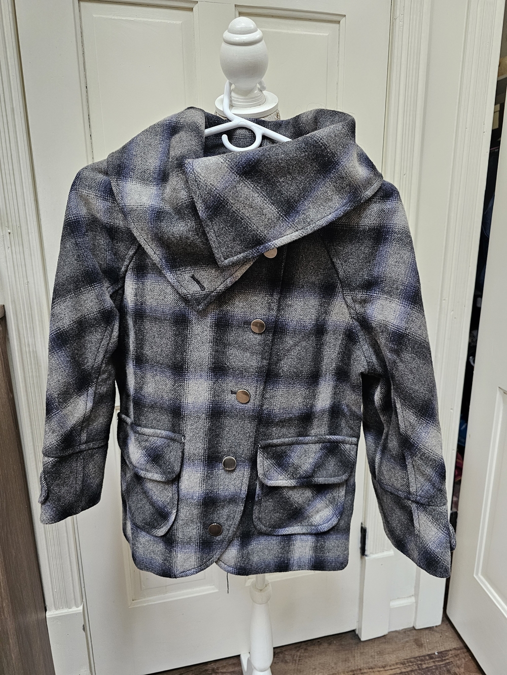 DKNY Gray & Blue Plaid Coat